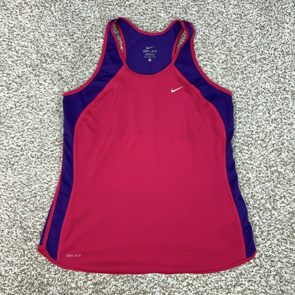 Nike Tank Top Womens M Pink Dri-FIT Colorblock Racerback Mesh Running Gym Yoga